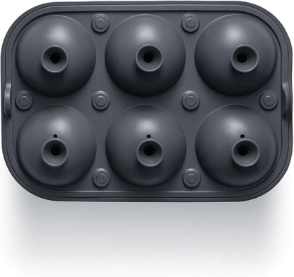 Ice Cube Molds – Large Silicone Ice & Sphere Mold Combo with Built-In Easy-Fill Funnel 2-Inch round & Square Whiskey Ice Molds for Cocktails & Bourbon (Charcoal)